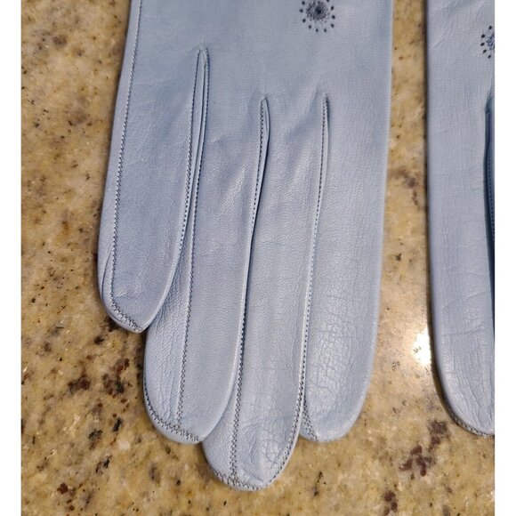 New! Vintage Size XS Blue Leather Formal 8.5" Gloves Atomic Burst Embroidered - Picture 2 of 12